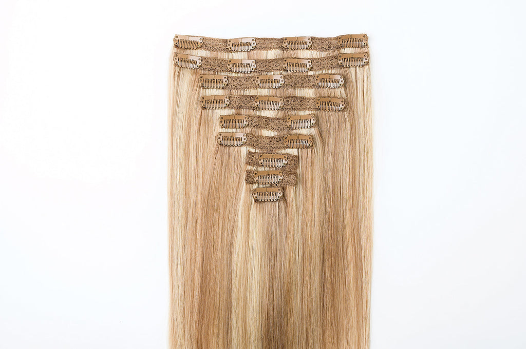 #16/22 Caramel Light Blonde Mix Classic Clip In Hair Extensions 9pcs