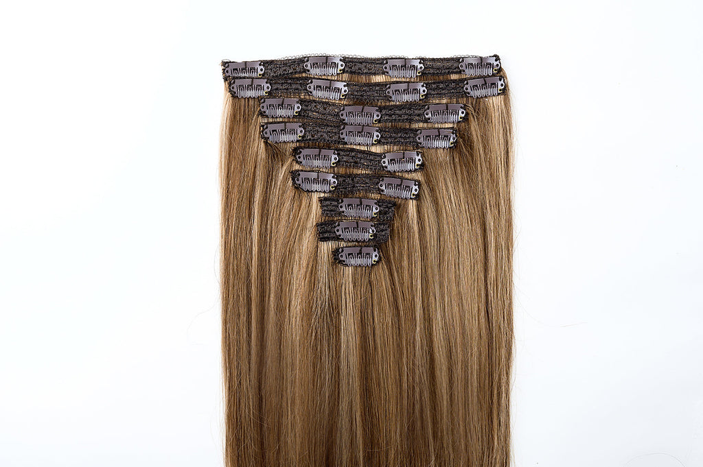 #Chestnut Brown Highlights Classic Clip In Hair Extensions 9pcs