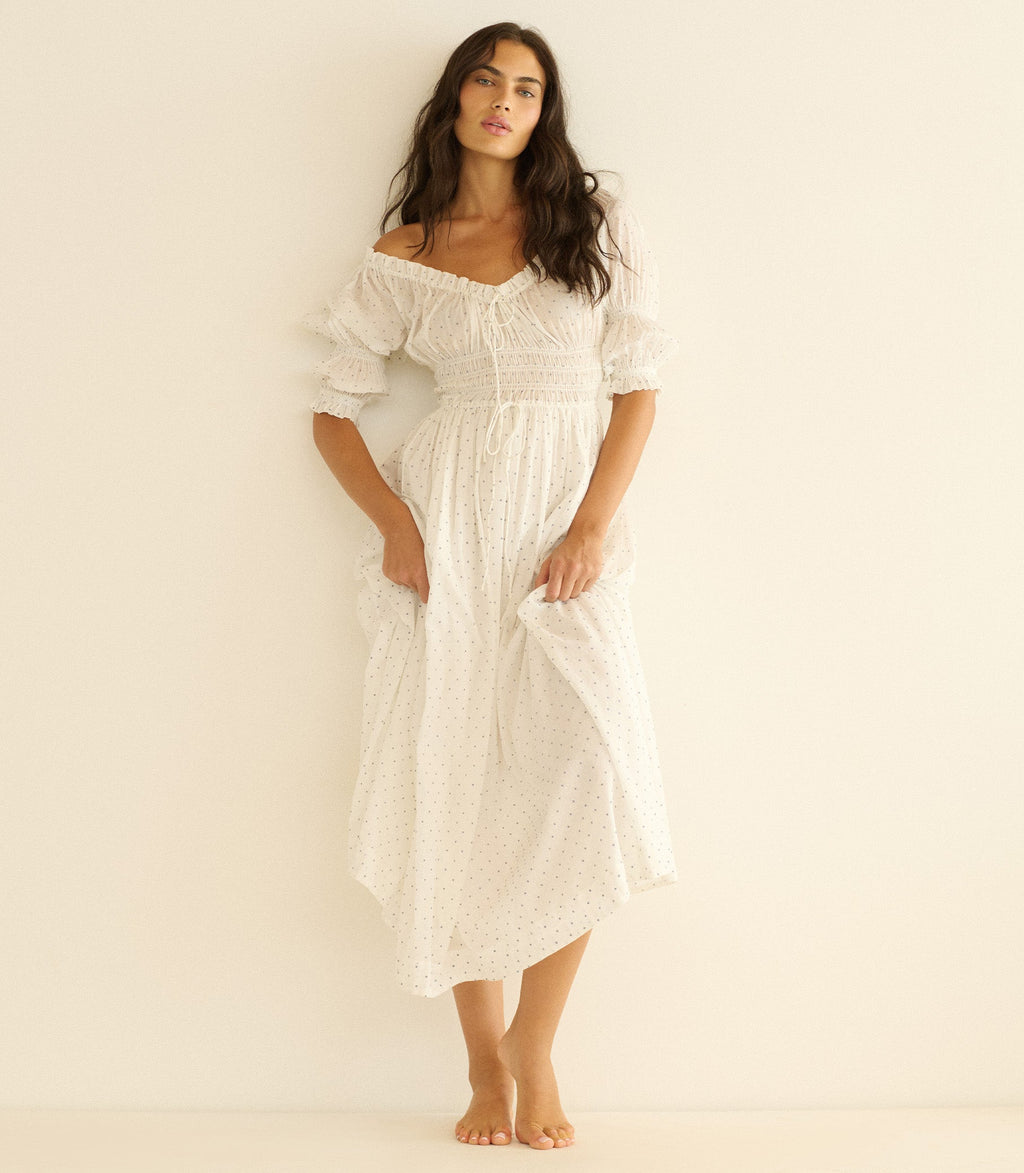 Ischia Dress in Salt Flock Dot