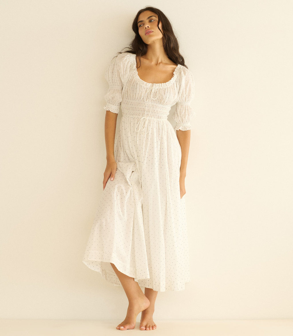 Ischia Dress in Salt Flock Dot
