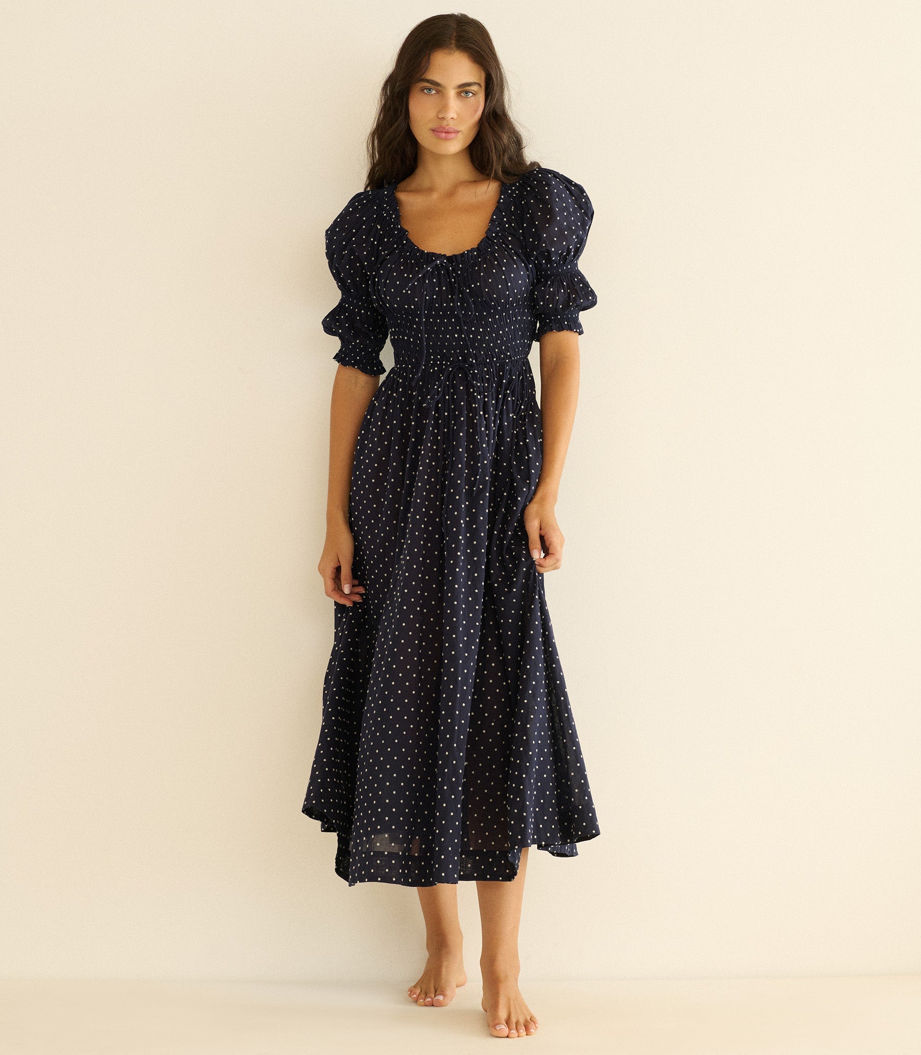 Ischia Dress in Navy Flock Dot