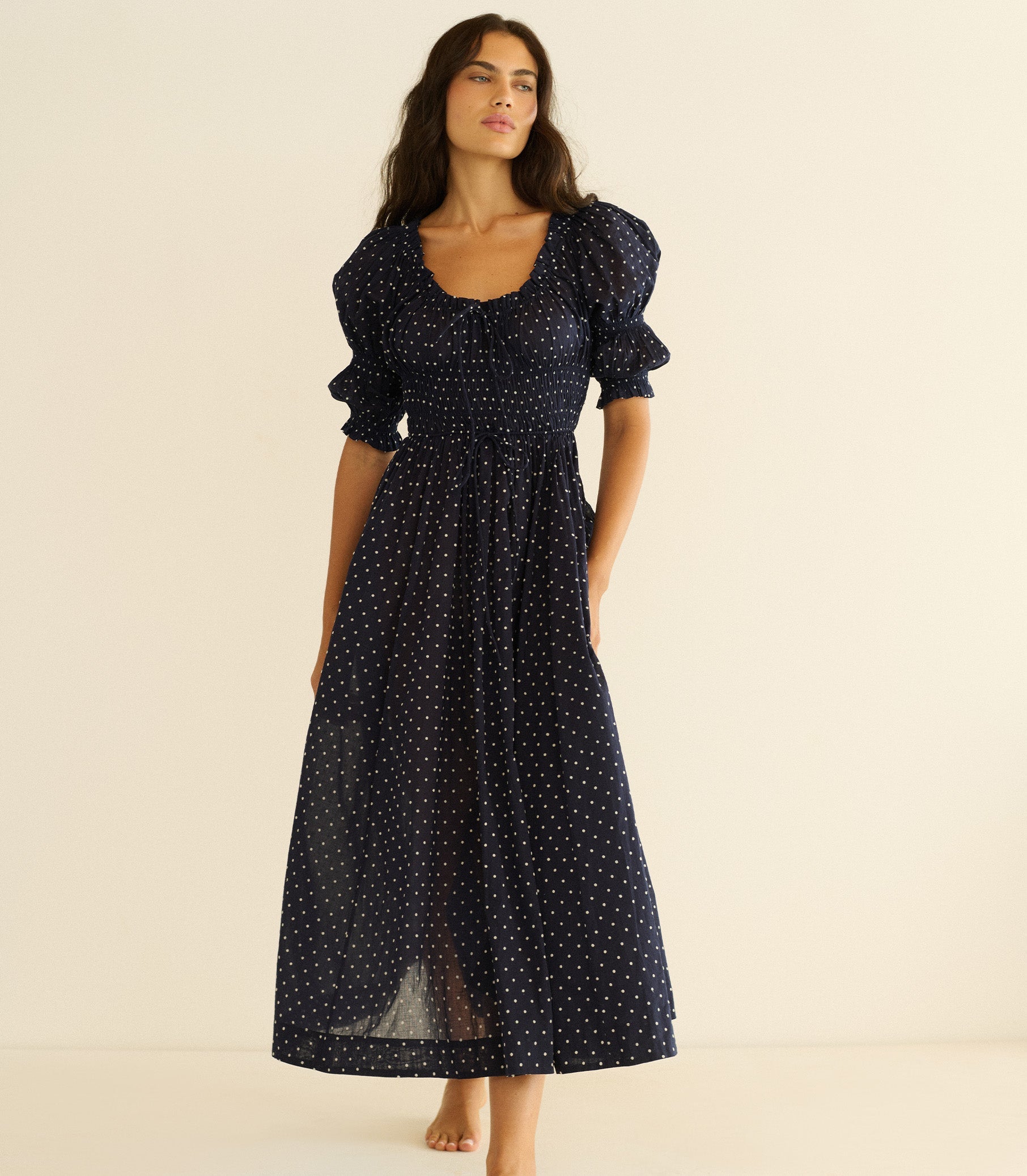 Ischia Dress in Navy Flock Dot