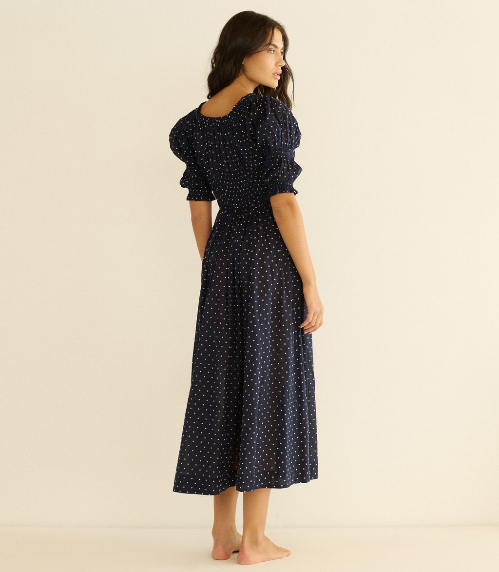 Ischia Dress in Navy Flock Dot