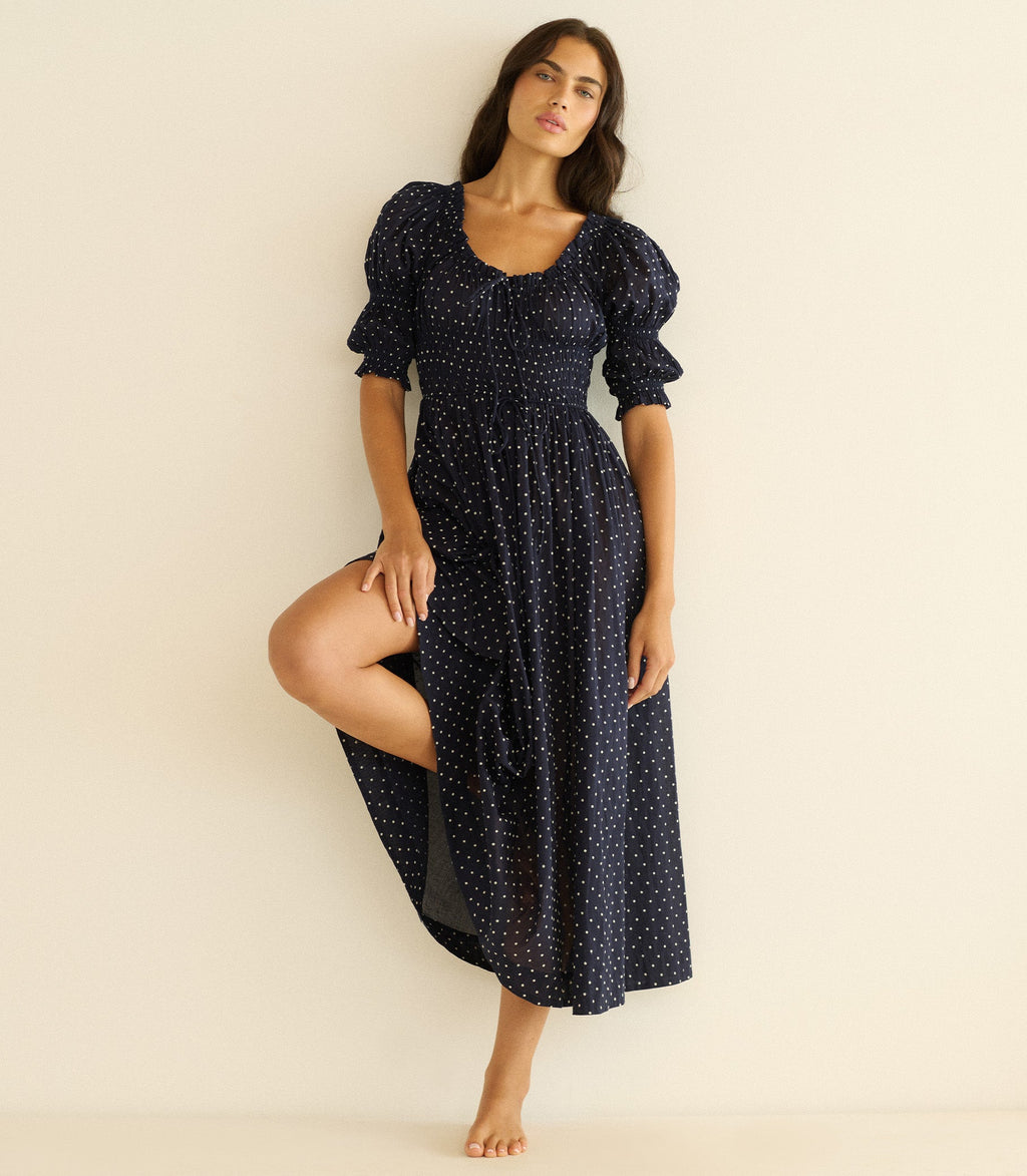 Ischia Dress in Navy Flock Dot
