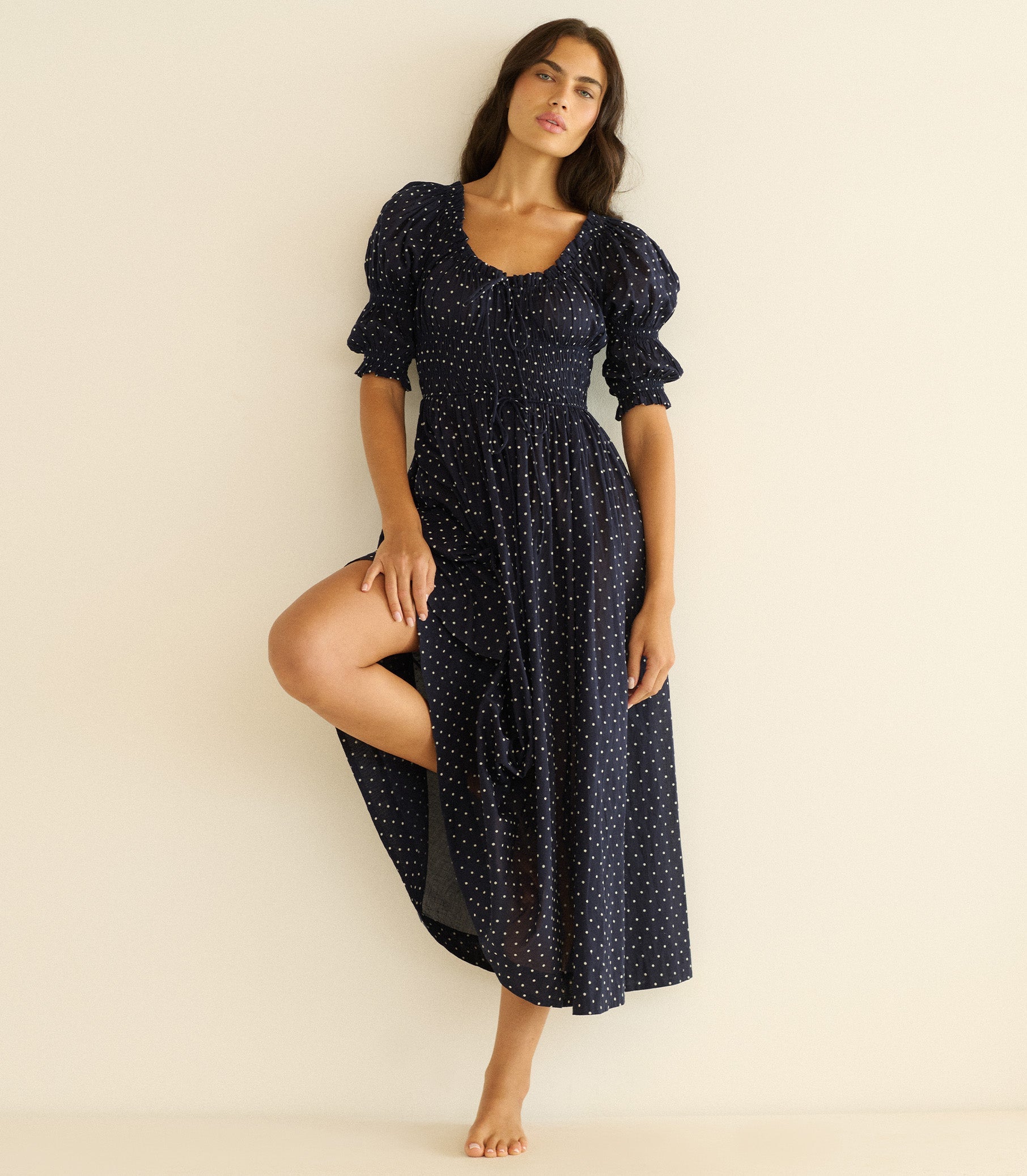 Ischia Dress in Navy Flock Dot