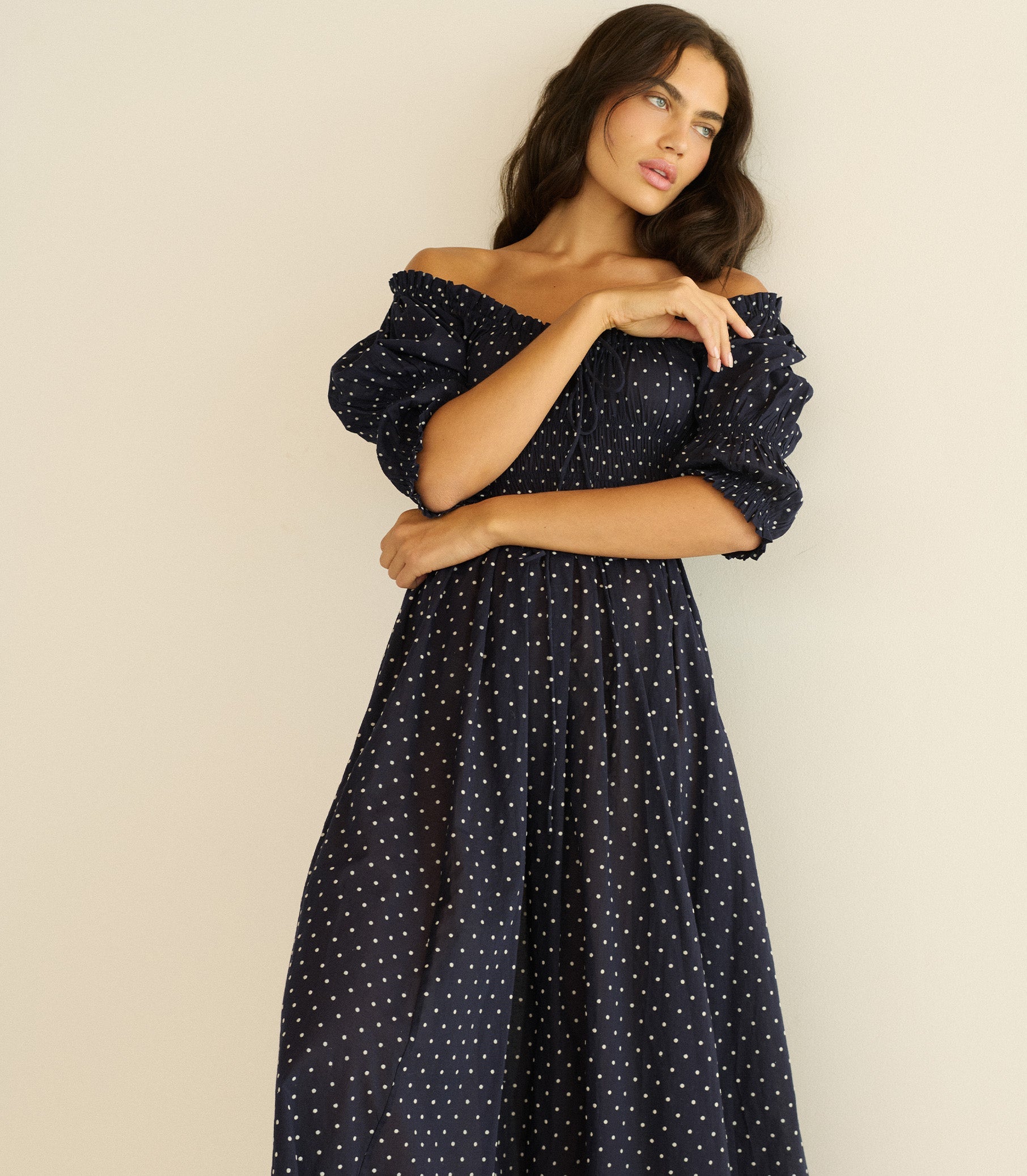 Ischia Dress in Navy Flock Dot